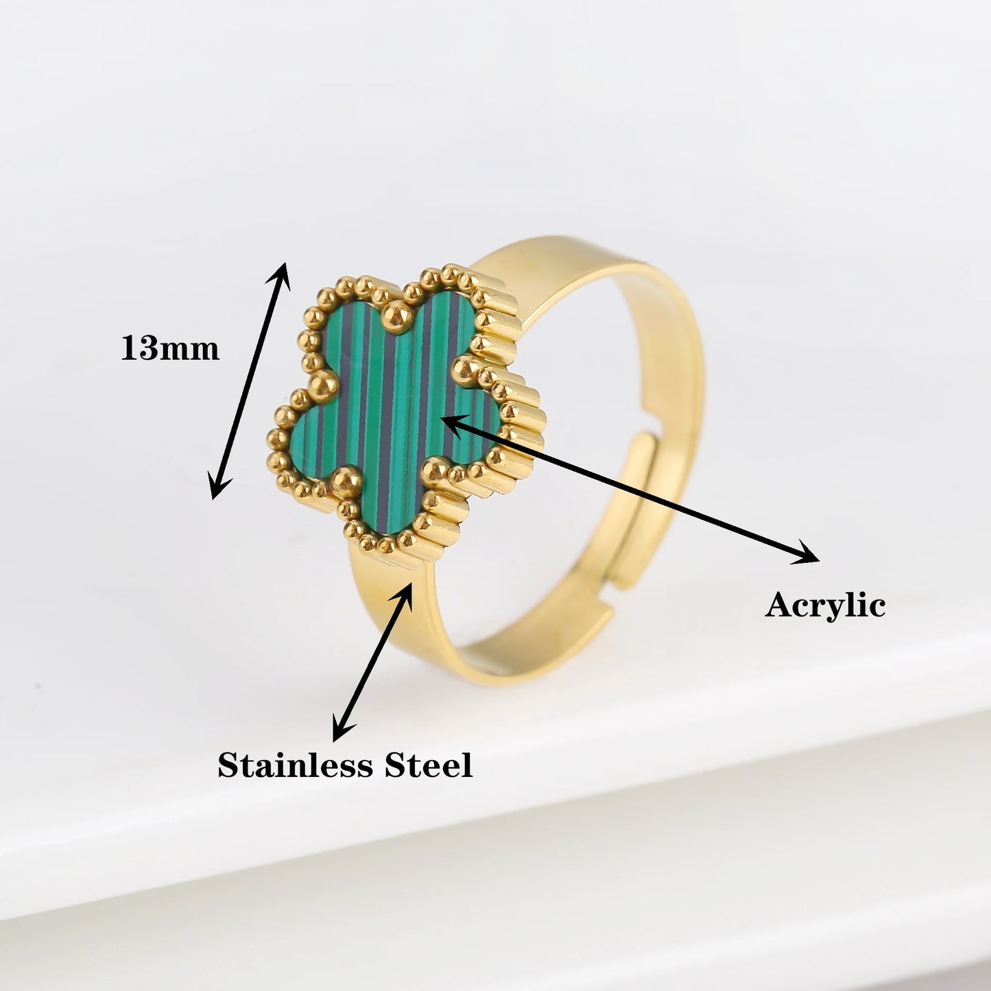 Simple Adjustable Stainless Steel Five Leaf Flower Open Ring Fashion for Woman Party Wedding Trend Jewelry Accessories Clover