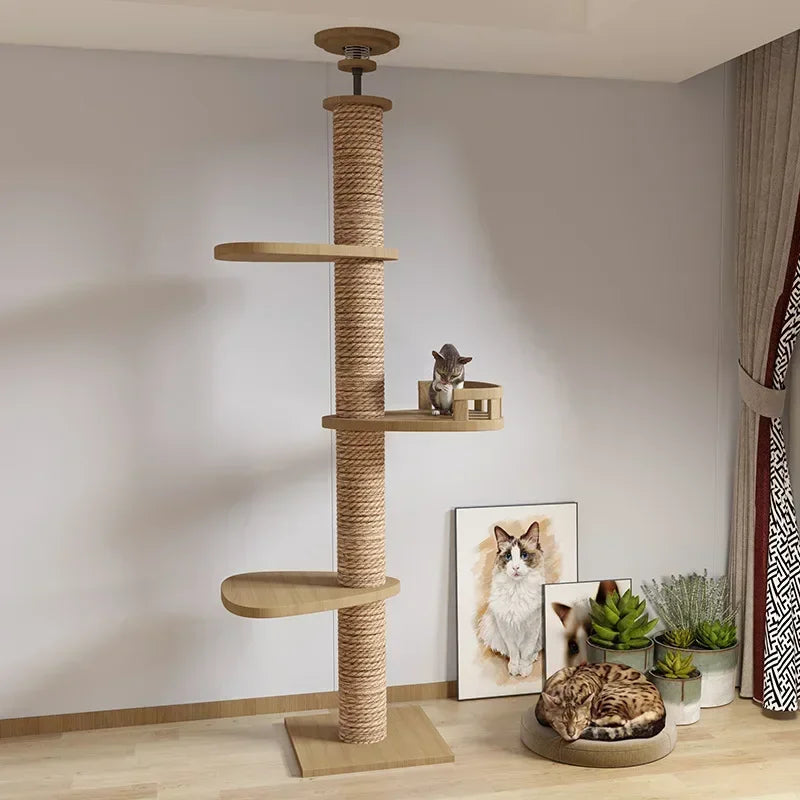 Cat Climbing Pole Sisal Large Frame Kitty Nest Cat Tree Integrated Kitten Scratcher  Board Solid Wood Jumping Platform Cat Toys