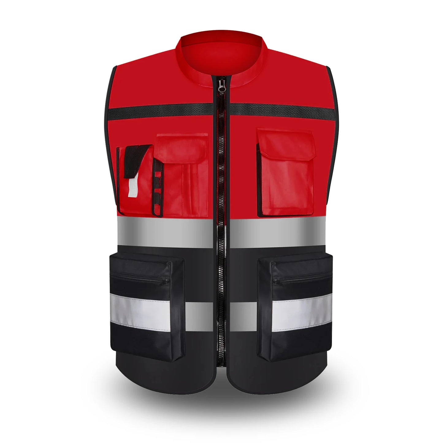 Custom LOGO Reflective Safety Vest for Men Work Vest with Pockets and Zipper Safety Construction Two Tone Workwear Vest