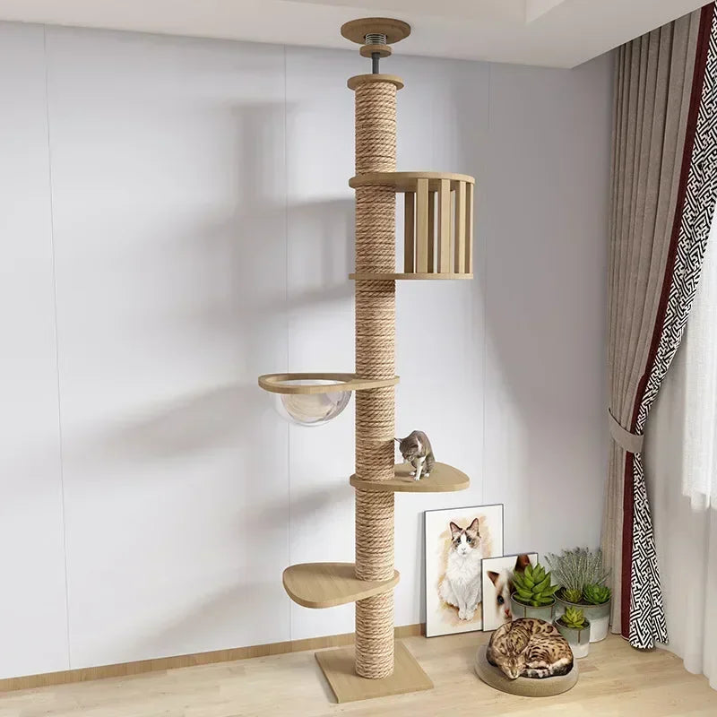 Cat Climbing Pole Sisal Large Frame Kitty Nest Cat Tree Integrated Kitten Scratcher  Board Solid Wood Jumping Platform Cat Toys