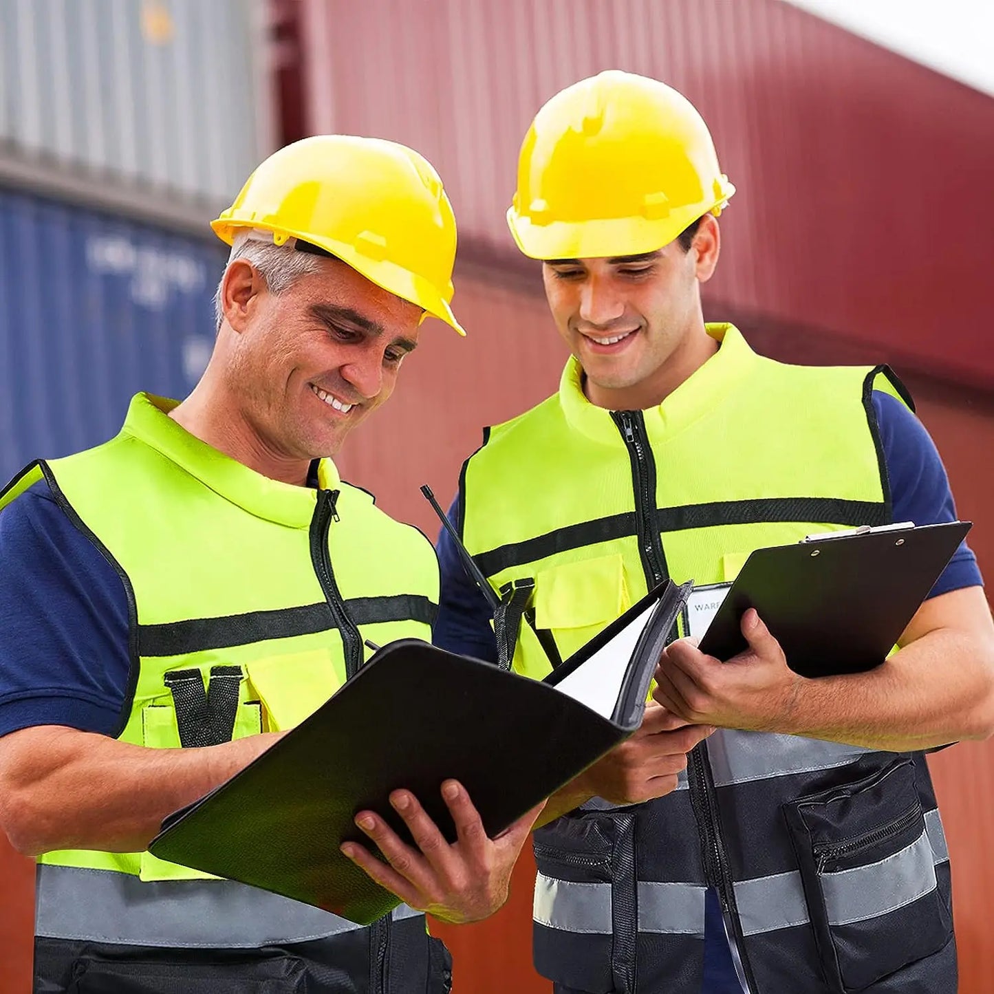 Custom LOGO Reflective Safety Vest for Men Work Vest with Pockets and Zipper Safety Construction Two Tone Workwear Vest