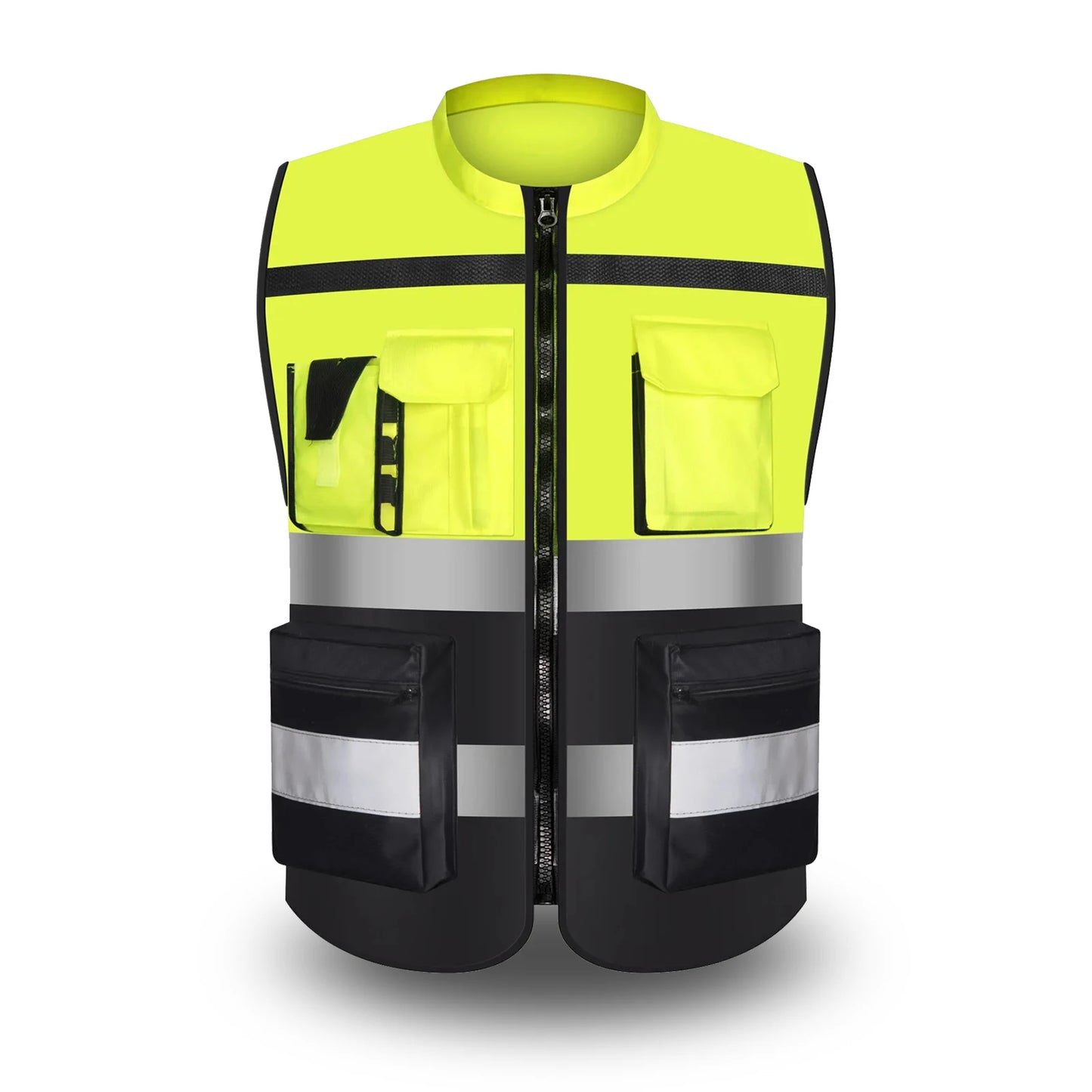 Custom LOGO Reflective Safety Vest for Men Work Vest with Pockets and Zipper Safety Construction Two Tone Workwear Vest