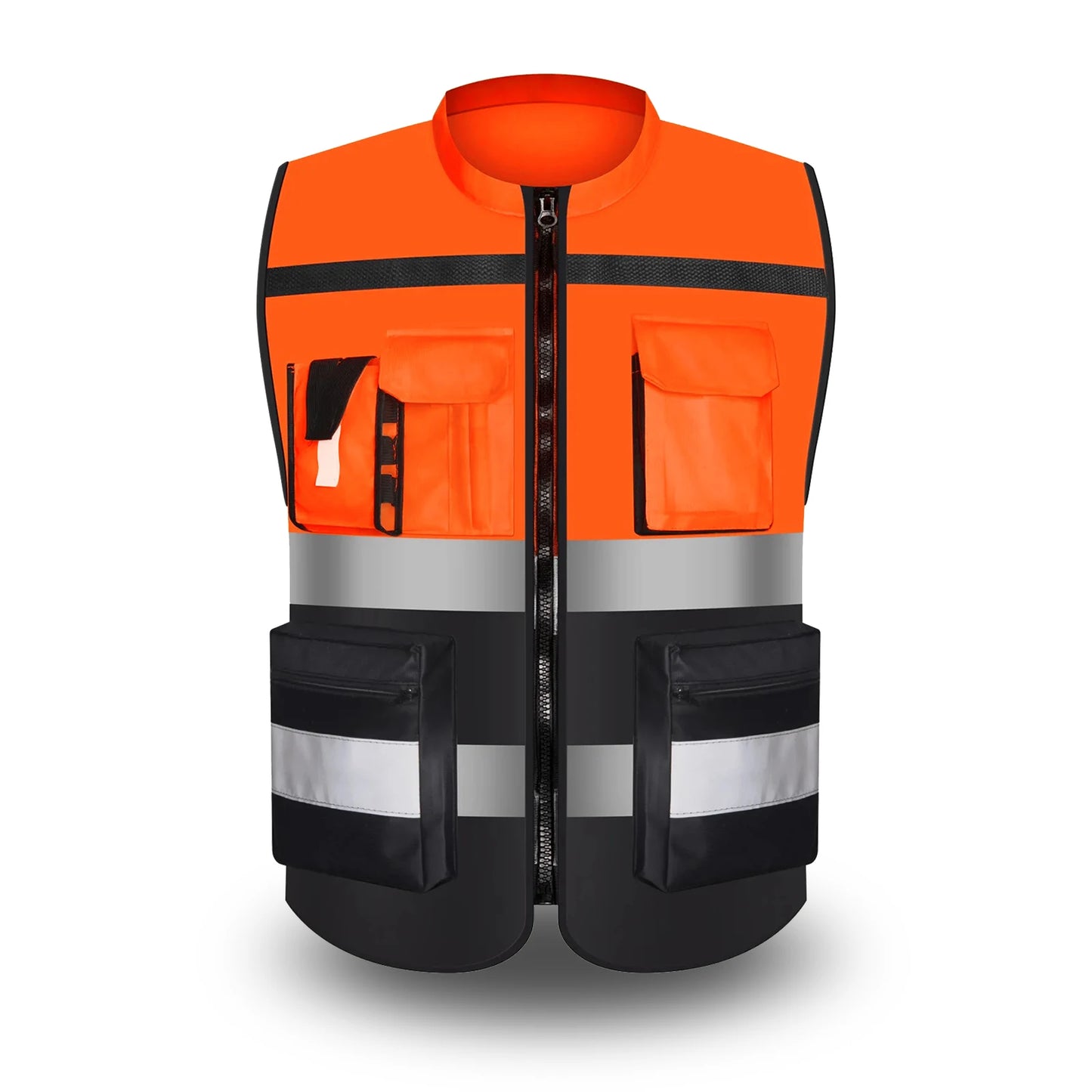 Custom LOGO Reflective Safety Vest for Men Work Vest with Pockets and Zipper Safety Construction Two Tone Workwear Vest