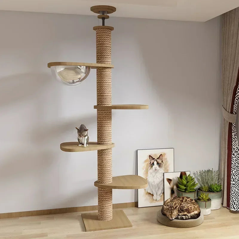 Cat Climbing Pole Sisal Large Frame Kitty Nest Cat Tree Integrated Kitten Scratcher  Board Solid Wood Jumping Platform Cat Toys