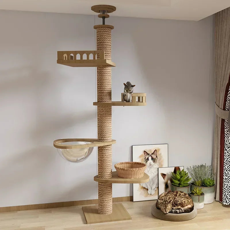 Cat Climbing Pole Sisal Large Frame Kitty Nest Cat Tree Integrated Kitten Scratcher  Board Solid Wood Jumping Platform Cat Toys