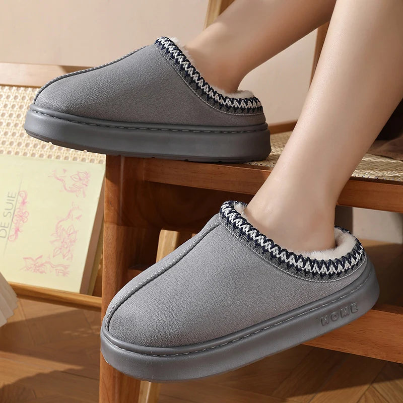 Thick Bottom Home Fluffy Slippers Women Winter Soft Sole Warm Plush House Slippers Woman Closed Toe Non-slip Casual Cotton Shoes