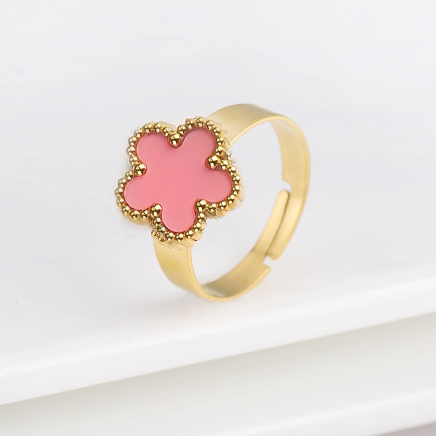 Simple Adjustable Stainless Steel Five Leaf Flower Open Ring Fashion for Woman Party Wedding Trend Jewelry Accessories Clover