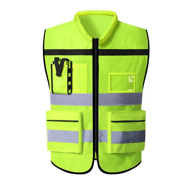 Custom LOGO Reflective Safety Vest for Men Work Vest with Pockets and Zipper Safety Construction Two Tone Workwear Vest