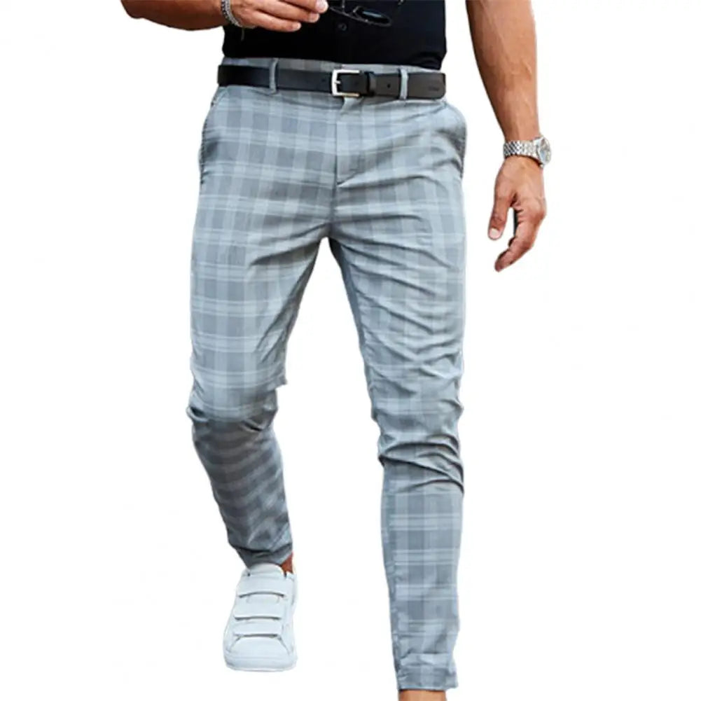 Checkered Pattern Fashion Men Trousers Plaid Loose Autumn Winter Vintage Men's Pants Business Casual Straight Leg Slim Pants