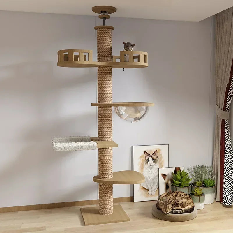 Cat Climbing Pole Sisal Large Frame Kitty Nest Cat Tree Integrated Kitten Scratcher  Board Solid Wood Jumping Platform Cat Toys