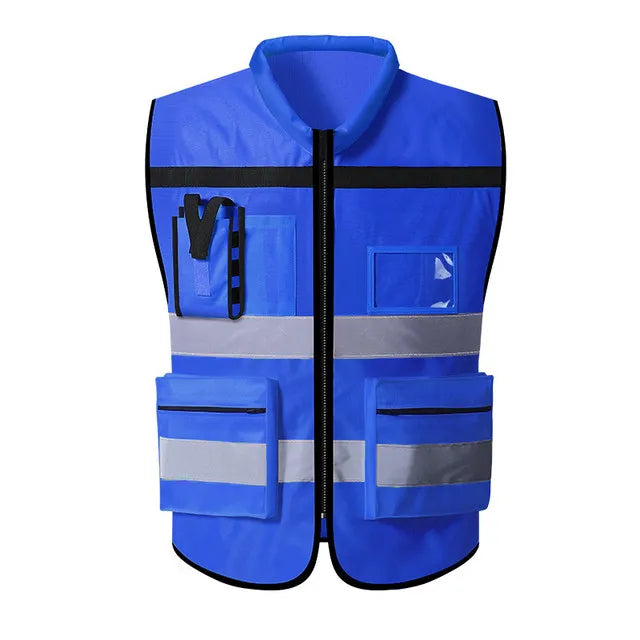 Custom LOGO Reflective Safety Vest for Men Work Vest with Pockets and Zipper Safety Construction Two Tone Workwear Vest