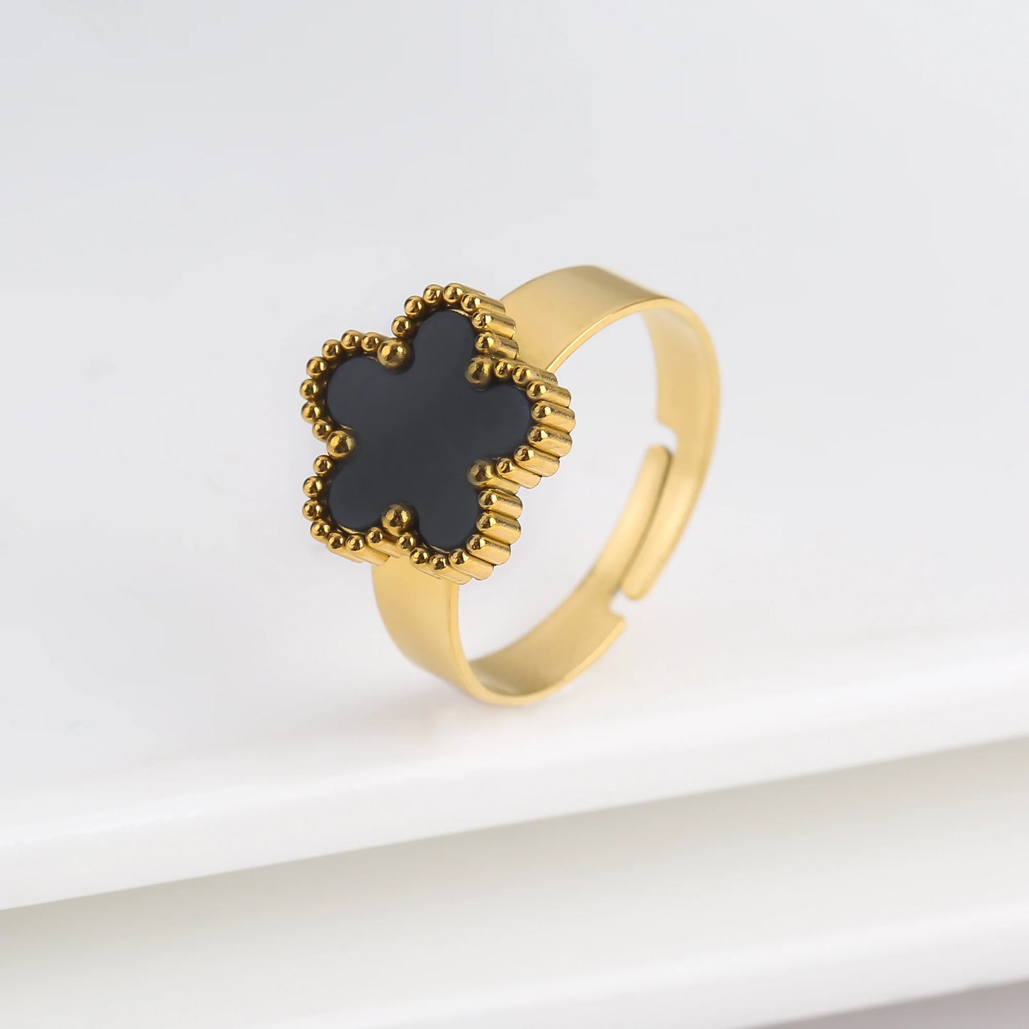 Simple Adjustable Stainless Steel Five Leaf Flower Open Ring Fashion for Woman Party Wedding Trend Jewelry Accessories Clover