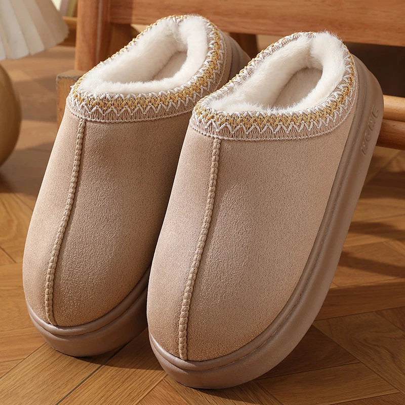 Thick Bottom Home Fluffy Slippers Women Winter Soft Sole Warm Plush House Slippers Woman Closed Toe Non-slip Casual Cotton Shoes