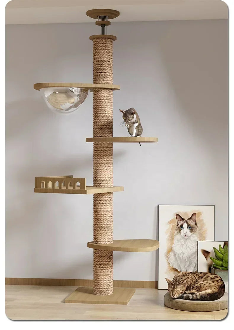 Cat Climbing Pole Sisal Large Frame Kitty Nest Cat Tree Integrated Kitten Scratcher  Board Solid Wood Jumping Platform Cat Toys
