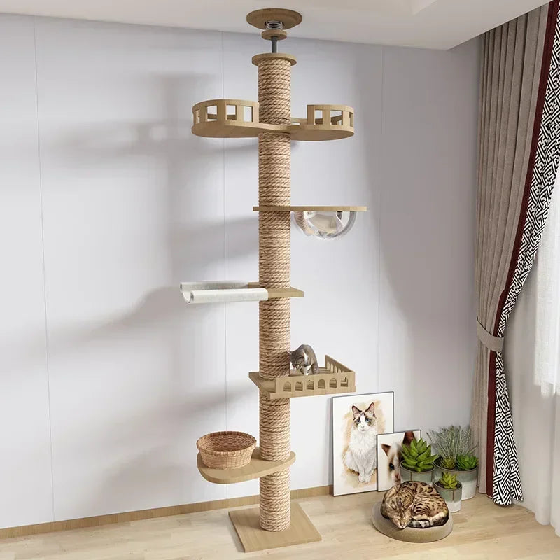 Cat Climbing Pole Sisal Large Frame Kitty Nest Cat Tree Integrated Kitten Scratcher  Board Solid Wood Jumping Platform Cat Toys