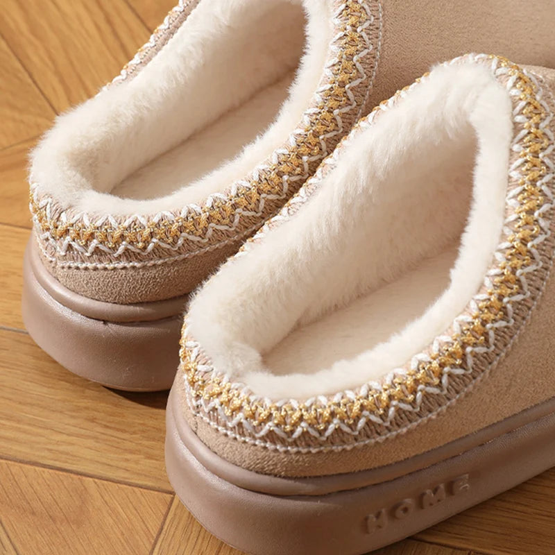 Thick Bottom Home Fluffy Slippers Women Winter Soft Sole Warm Plush House Slippers Woman Closed Toe Non-slip Casual Cotton Shoes