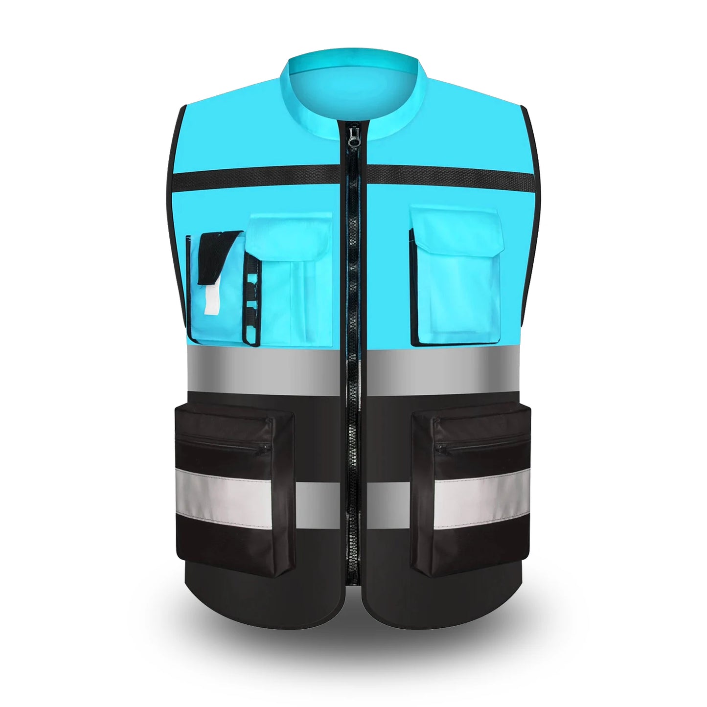 Custom LOGO Reflective Safety Vest for Men Work Vest with Pockets and Zipper Safety Construction Two Tone Workwear Vest