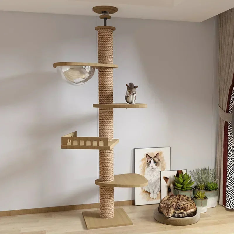 Cat Climbing Pole Sisal Large Frame Kitty Nest Cat Tree Integrated Kitten Scratcher  Board Solid Wood Jumping Platform Cat Toys