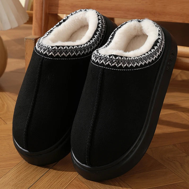 Thick Bottom Home Fluffy Slippers Women Winter Soft Sole Warm Plush House Slippers Woman Closed Toe Non-slip Casual Cotton Shoes