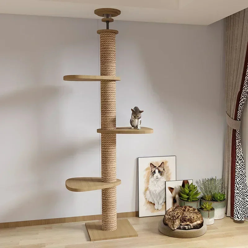 Cat Climbing Pole Sisal Large Frame Kitty Nest Cat Tree Integrated Kitten Scratcher  Board Solid Wood Jumping Platform Cat Toys