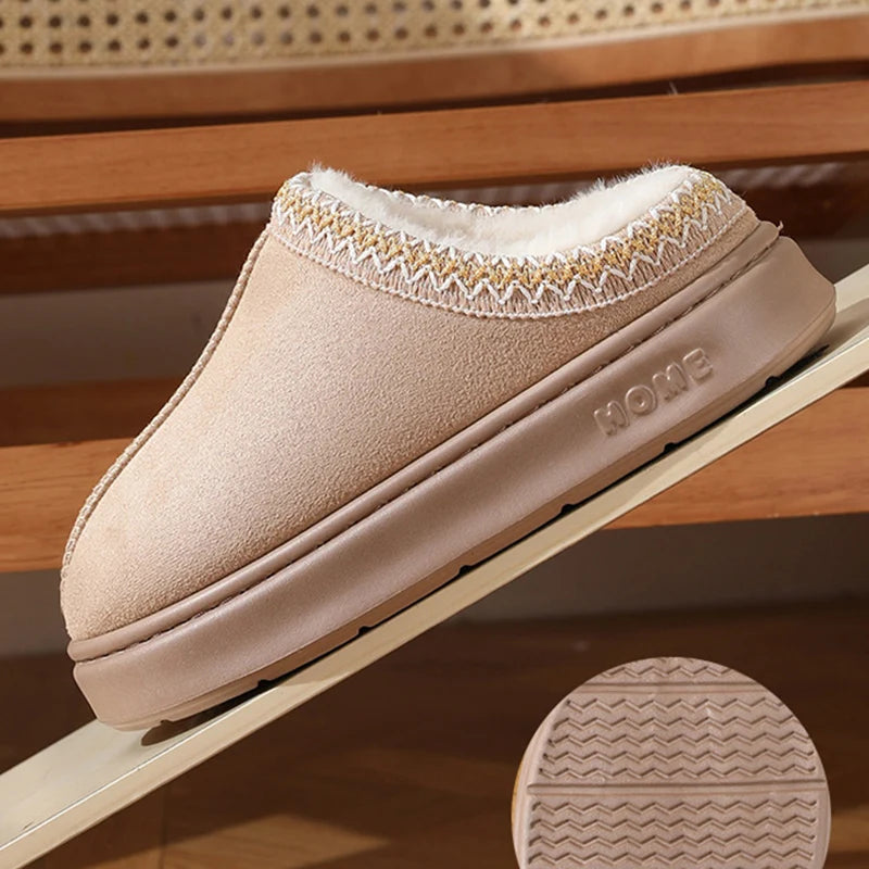 Thick Bottom Home Fluffy Slippers Women Winter Soft Sole Warm Plush House Slippers Woman Closed Toe Non-slip Casual Cotton Shoes