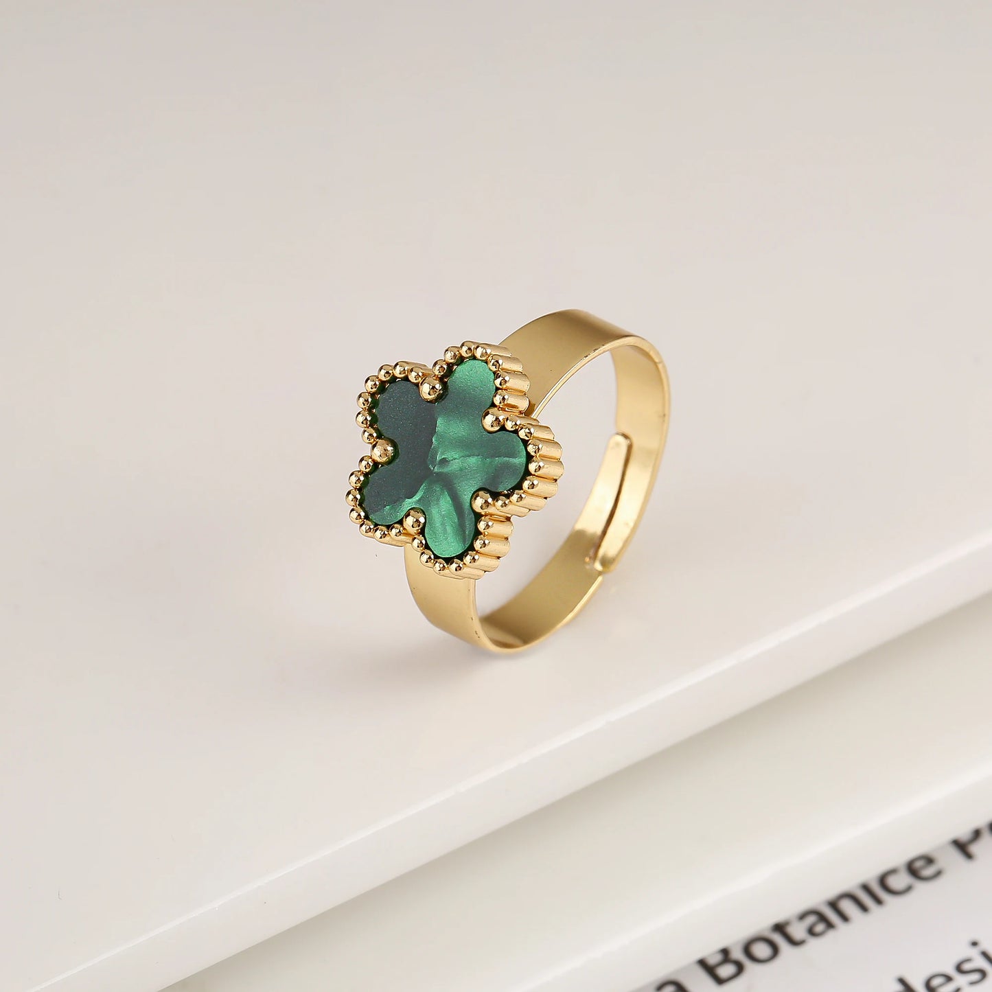 Simple Adjustable Stainless Steel Five Leaf Flower Open Ring Fashion for Woman Party Wedding Trend Jewelry Accessories Clover