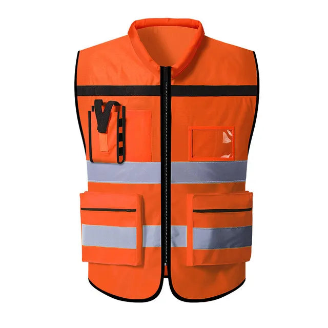Custom LOGO Reflective Safety Vest for Men Work Vest with Pockets and Zipper Safety Construction Two Tone Workwear Vest