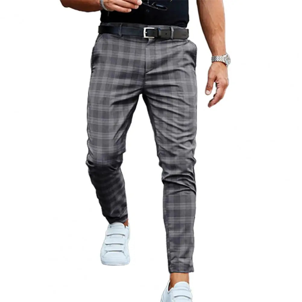 Checkered Pattern Fashion Men Trousers Plaid Loose Autumn Winter Vintage Men's Pants Business Casual Straight Leg Slim Pants