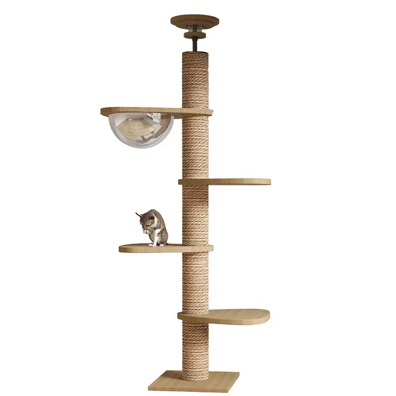 Cat Climbing Pole Sisal Large Frame Kitty Nest Cat Tree Integrated Kitten Scratcher  Board Solid Wood Jumping Platform Cat Toys