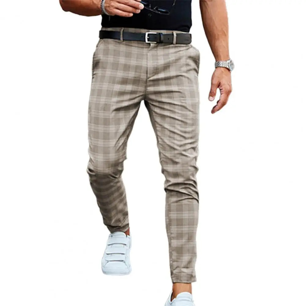Checkered Pattern Fashion Men Trousers Plaid Loose Autumn Winter Vintage Men's Pants Business Casual Straight Leg Slim Pants