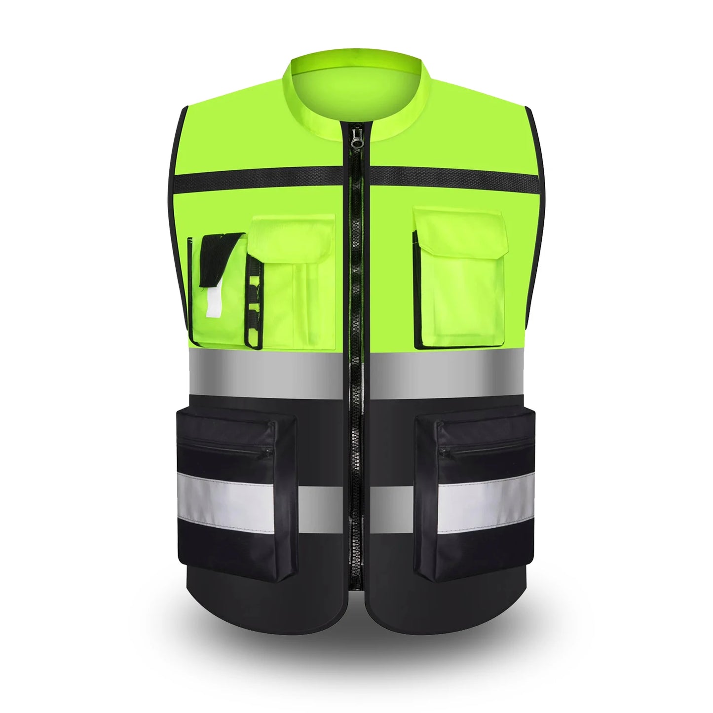 Custom LOGO Reflective Safety Vest for Men Work Vest with Pockets and Zipper Safety Construction Two Tone Workwear Vest
